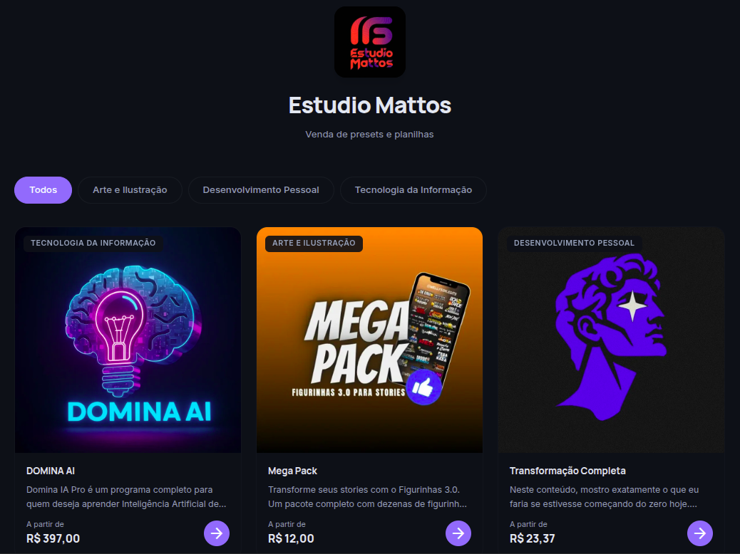Vitrine pública da Tinddra mostrando produtos de uma criadora